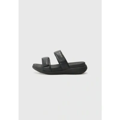 Bild av Fitflop dam F mode GO justerbar platt form två bar glidande sandal, Svart, 9 UK, 43 EU