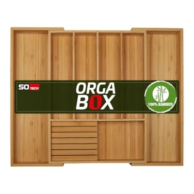Bild av ORGA BOX UNIVERSAL besticklåda i bambu justerbar för skåpsbredd 700 900 mm upp till 9 fack låddjup 473
