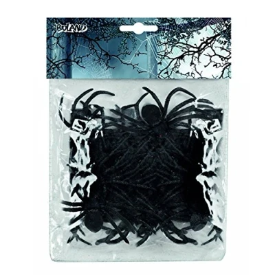 Bild av Boland 74466 Spindlar set, 12 stycken, storlek 7 x 8 cm, svart, åtta ben, krypdjur, tillbehör, dekoration, halloween, temafest, karneval
