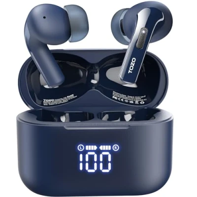 Bild av TOZO T20 trådlösa hörlurar Bluetooth 5.3 IPX8 vattentäta in ear med LED skärm, app styrning, 48,5 timmars batteritid, Dual Mic Brusreducerande grön