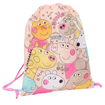 Bild av Peppa Pig Dragsko väska flickor PE kit gymväska barn tränare simväska skola barnkammare ryggsäck, Persika, En storlek,