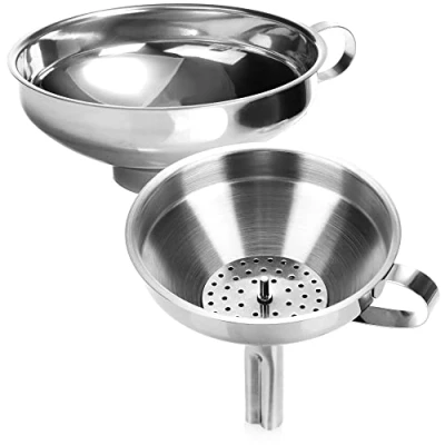 Bild av COM FOUR® 2 delad trattsats av rostfritt stål 304 tratt med sil för att konservera burkar vid kokning sylttratt påfyllningshals (02 stycken rostfri blandning)