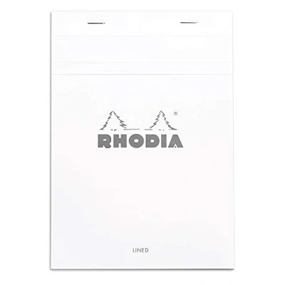 Bild av RHODIA 16601C häftat anteckningsblock N16 vit A5 fodrad 80 avtagbara ark vitt Clairefontaine papper g/m mjukt, motståndskraftigt och vattentätt belagt kortskydd grunder, 148 x 210 mm