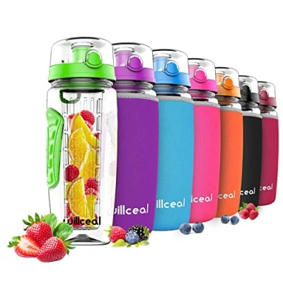 Bild av willceal Fruktinfusions vattenflaska 9,5 dl, tålig, stor BPA fri tritan, flip lock, läckagesäker design sport, camping (grön)