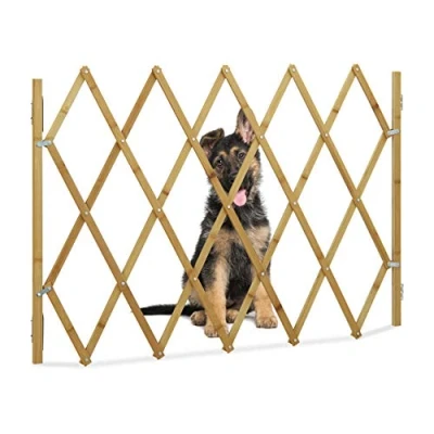 Bild av Relaxdays Hundbarriär, skyddsgrind för dörr och trappor, saxgaller utdragbart upp till 116,5 cm, 82,5 cm högt, naturligt, L