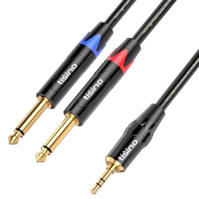 Bild av Tisino 3,5 mm till 6,35 stereokabel, miniuttag TRS stereo dubbel TS mono Y splitter ljudkabel Aux uttag brytsladd 1 m