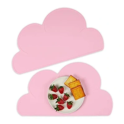 Bild av Relaxdays Bordstabletter för barn, set om 2, moln, halkfri, tvättbar, bordsset baby, B x D: 47,5 26,5 cm, rosa