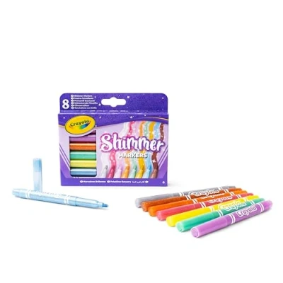 Bild av Crayola Glittrande tuschpennor, set med 8 lysande färger, för barn från 3 år, konst och kreativitet, 58 8648