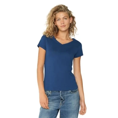 Bild av DANISH ENDURANCE T Shirt av Ekologisk Bomull, Rundhalsad eller V ringad, för Dam, 1 Pack, Neck Marinblå, S