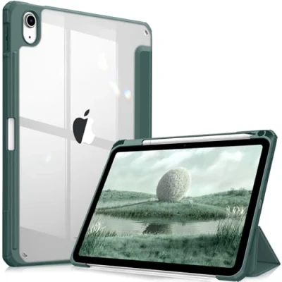Bild av Fintie Hybridfodral kompatibelt med iPad 10:e generationen 2022 (10,9 tum) [ultratunt] stöttåligt klart skydd inbyggd pennhållare, automatisk uppvakning/sömn, midnattsgrön