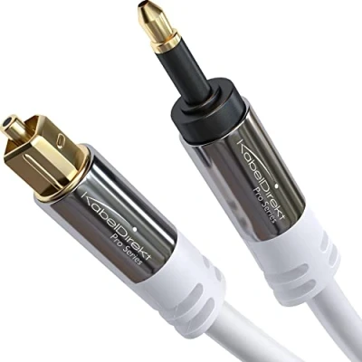Bild av Mini TOSLINK optisk ljudkabel med signalskydd 2 m Vit (Mini till TOSLINK, digital S / PDIF kabel fiberoptisk för soundbars, stereosystem förstärkare, Hi Fi) av CableDirect