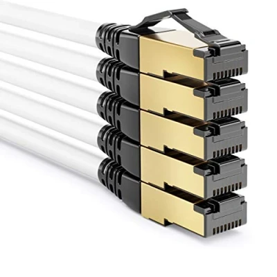 Bild av deleyCON 5x 0,5m CAT8.1 Patchkabel Nätverkskabel Datakabel S/FTP PIMF 2000MHz 40Gbit RJ45 LAN DSL Kabel CAT.8 Ethernet Kontakt Vit