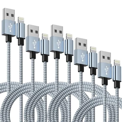 Bild av IDISON laddningskabel för iPhone 5 st (2m,2m,3m,1m,1m),MFI certifierad Apple usb Lightning kabel,nylonflätad 12/11/11 Pro/XS/8/7/6s/6/5S/5/SE