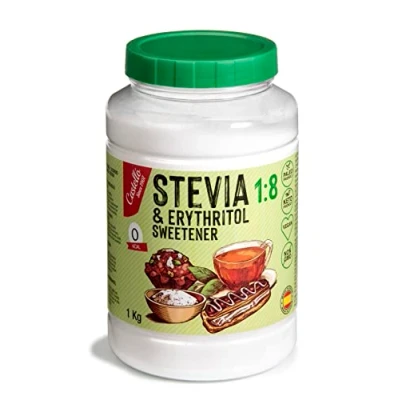 Bild av Sötningsmedel Stevia + Erytritol 1:8 1g = 8g socker 100% Naturligt Sockerersättning 0 Kalorier Glykemiskt Index Keto och Paleo Kolhydrater Ej GMO Castello since 1907 1 kg