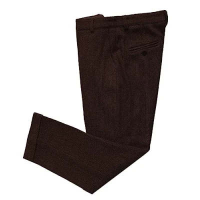 Bild av Solovedress herr vintage tweed klänning byxor fiskben normal passform affärskostym byxor, kaffe, 32W x 30L