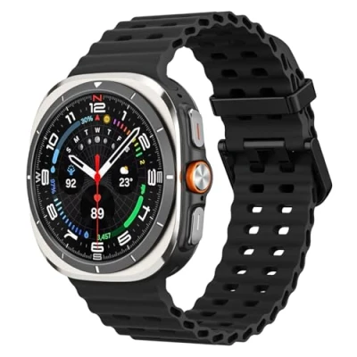 Bild av MoKo Sport Strap Compatible with Samsung Galaxy Watch Ultra 47mm (2024) Women Men, Breathable Soft Silicone Waterproof Band Accessories for Strap, Black