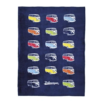 Bild av BRISA VW CollectioBRISA Collection Volkswagen mjuk gosig fluffig fleecefilt överkast i T1 buss och skalbagge design (150 x 200 cm / 59 78,7 tum) (Bus/parad/blå)