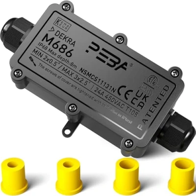 Bild av PEBA® vattentät kopplingsdosa, 2 vägs kabelkontakter, IP68 kabelkontakt utomhus, elektrisk utomhusfördelningsdosa, jordkabel klämuttag för Ø 412 mm kabeldiameter
