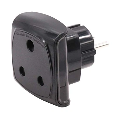 Bild av Sydafrika 3 stifts Stor Kontakt Typ M adapter (INTE för Indien Liten D Kontakt) Konvertera till 2 EU/Sverige Uttag med Säkerhetslucka (1 Stycke, Svart)