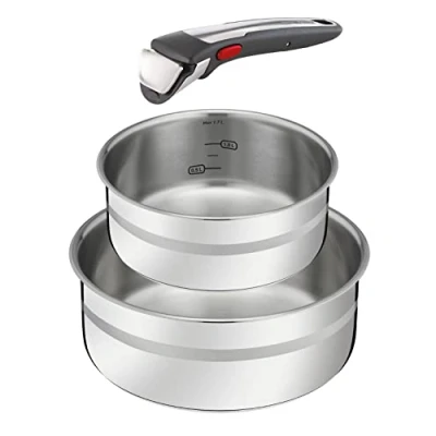 Bild av Tefal L977S3 Jamie Oliver Ingenio G6 3 delad gryta set Ugnssäker upp till 250 C utan handtag Termisk signal PFOA fri Lämplig för alla spisar inklusive induktion rostfritt stål stor