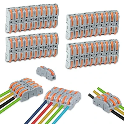 Bild av Uootach 40 st snabba elektriska kontakter med spak, trådkontakt, kombinerbara kompakta terminalblock 4 mm², fri kombination av terminaler på båda sidor