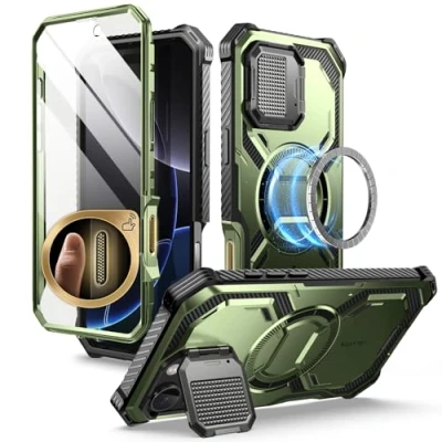 Bild av i Blason Armorbox Fodral för iPhone 16 Pro Max 2024 med Kameraskydd [MagSafe Kompatibel] Robust Helkroppsfodral Inbyggt Skärmskydd och Stativ (Grön)