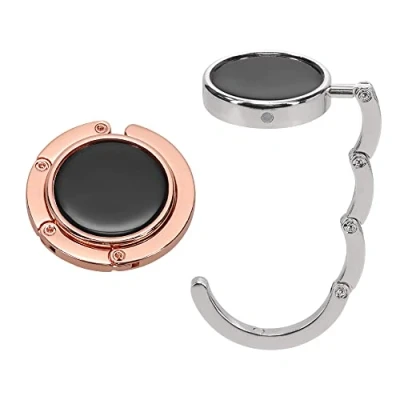 Bild av kwmobile Handväskshängare för bord (set med 2) handväskekrok vikbar handväskhängare bärbar bordsväskhållare, Silver/Roséguld