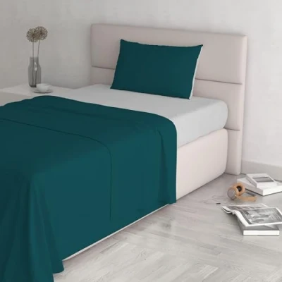 Bild av Italian Bed Linen Naturfärg sängset (platt 150 x 300, dra på lakan 90 200 cm + örngott 52 82 cm), bensinflaska grön, 100% bomull, ljusgrå, enkel