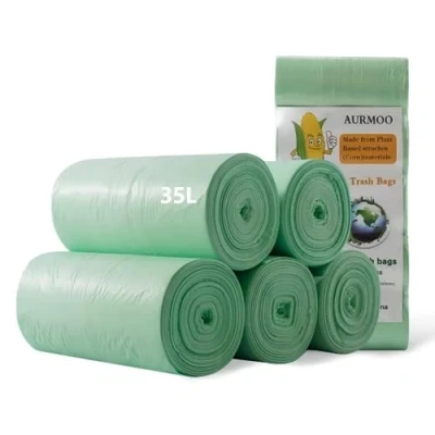 Bild av AURMOO 110 Soppåsar, 35L Ekologiskt Avfallspåsar, Bio Sopsäckar, Kök Sopsäck, Soppåse, Organisk Sopsäck (W55XH65cm, Grön)