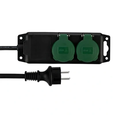 Bild av REV grenuttag flera uttag 2 vägs IP44, perfekt för trädgård och terrass, kabel 1,4 m, max. 3680 W, svart grön