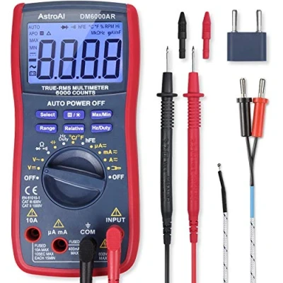 Bild av AstroAI Digital multimeter, True RMS 6000 Counts Advanced mäter växel /likspänning, /likström, resistans, kontinuitet, kapacitet, frekvens, testdioder, transistorer, temperatur, röd
