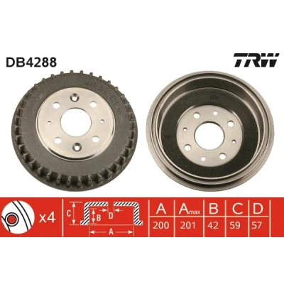 Bild av TRW DB4288 Tambours De Frein FIAT: Panda II 5 portes, OPEL: Astra F CC, Berline