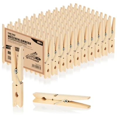 Bild av COM FOUR® 100x XXL klädnypor av trä hållbara träpinnar björk obehandlade för hängande kläder, ca. 10 centimeter (100 stycken XXL)