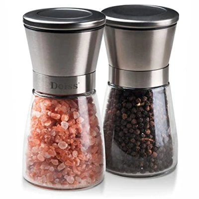 Bild av Deiss PRO salt och pepparkvarnar Set Borstad rostfri stålkropp med justerbar keramisk rotor Kompakt &amp; Elegant Design Perfekt för kummin, havssalt, Himalaya Salt, Pepparkorn, Sesam