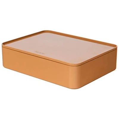 Bild av HAN Lådlåda Allison Smart Organizer Redskapslåda med innerskål och lock/serveringsbricka, stapelbar, kontor, skrivbord, badrum, kök, möbelvänliga gummifötter, 1110 83, karamellbrun