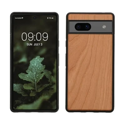 Bild av kwmobile fodral kompatibelt med Google Pixel 7a träfodral stötsäkert mobiltelefonfodral TPU i brunt