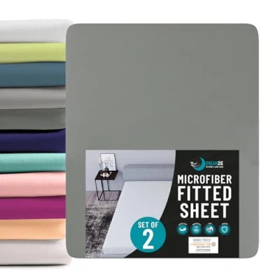 Bild av Dreamzie spännlakan 140 x 190/200 cm 2 pack 100 % polyester mikrofiber Oeko TEX certifierad dra på lakan antracit