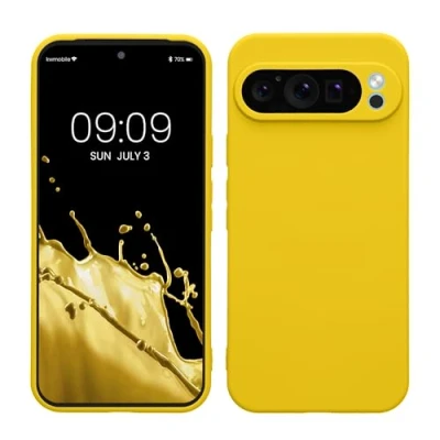 Bild av kwmobile fodral kompatibelt med Google Pixel 9 Pro XL skyddande smalt TPU telefonskydd mjuk matt finish strålande gul