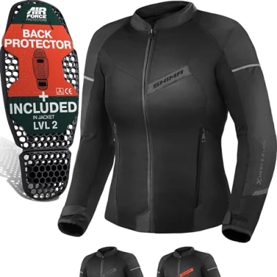 Bild av SHIMA X MESH Motorcykel jacka dam med skydd AIRFORCE ryggskydd motorcykeljacka sommar nät ventilerad textiljacka skyddsjackor luftig (kvinnor, svart, M)