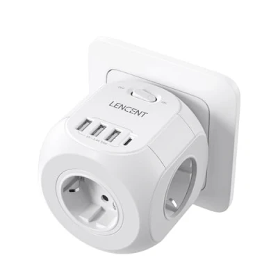 Bild av LENCENT 8 i 1 USB Cube uttag, Plug Thief 4000W, Multiple vägguttag med 4 AC 3 USB, typ C och strömbrytare, laddare för kontor, kök vardagsrum