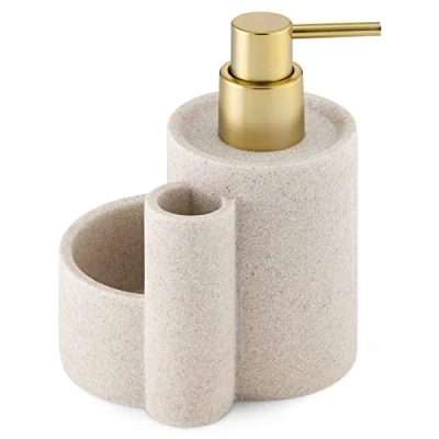 Bild av Navaris tvåldispenser med svamphållare och borsthållare diskbänksorganisatör för köket dispenser diskmedel i beige mässing