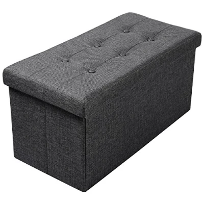 Bild av WOLTU SH32dgr Pall med förvaringsutrymme, vikbar, förvaringslåda, avtagbart lock, linne, vadderad, grå, 76 x 37,5 38 cm