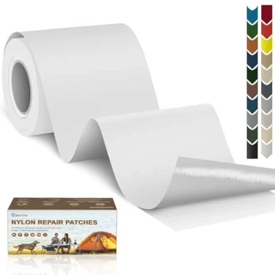 Bild av Cahomo självhäftande nylonlappar, 7,6 x 200 cm, vattentäta reparationslappar i nylon för jackor, tält, paraplyer, vit