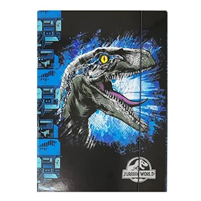 Bild av Stabil barnlåda, samlarlåda, häftapparat, samlarpärm, för skolväskor, dokumentmapp, med elastiskt band, gummiband och innerluckor, DIN A4 pojkar flickor (dino, jurassic