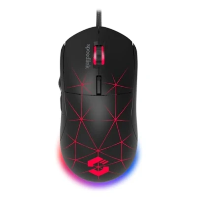Bild av Speedlink CORAX gamingmus med kabel, flerfärgad LED belysning, USB anslutning, 5 programmerbara knappar datormus, DPI omkopplare upp till 3200 dpi, mantlad svart