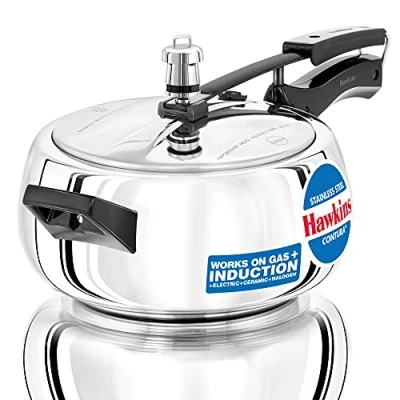 Bild av Hawkins 3,5 liter Contura tryckkokare, rostfritt stål inre lockspis, handi spis, induktionsspis, silver (SSC35)