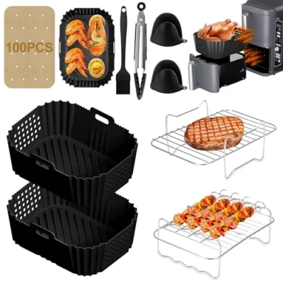Bild av BUOAZR Air Fryerform av Silikon för Ninja Double Stack SL400EU, 11 delar Fryer Tillbehör Foodi Max Dual Zone 9,5l AF400EU, AF300EU 7,5L, Återanvändbar, oljefri fritös