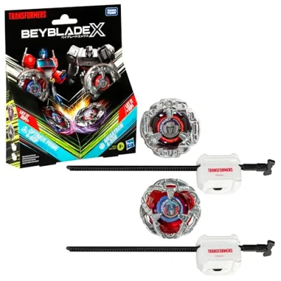 Bild av Beyblade X i samarbete med Transformers, Optimus Prime 4 60P vs. Megatron 480B multipack 2 snurrar och kastare, slagspinnar för 8 åriga pojkar flickor
