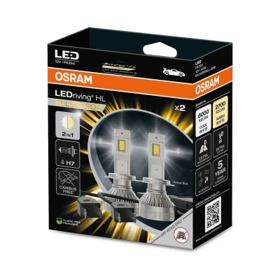 Bild av OSRAM LEDriving HL ALLSEASON ≜H7, LED helljus och halvljuslampa, omkopplingsbar ljusfärg från kall till varmvit, 6000K 2700K, endast för offroad användning ingen ECE, 2 lampor