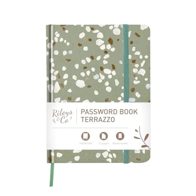 Bild av Rileys &amp; Co. Terrazzo Elegance Lösenordsbok Alfabetiska flikar, Lösenordsorganisatör, Säker inloggning på internet och webbplats, Användarnamnslagring Snygg hållbar (Grön, 20 x 15 cm)